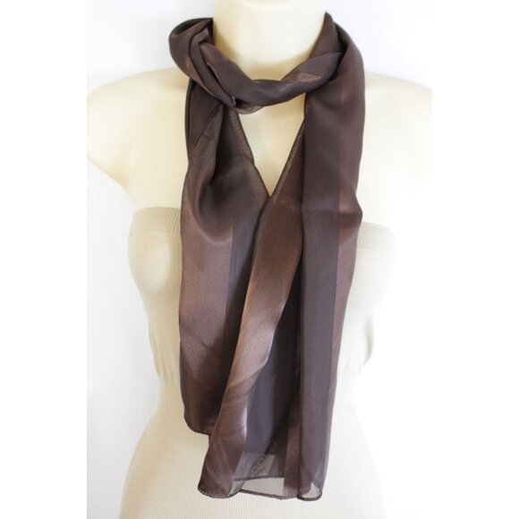 Elegant Brown Satin & Chiffon Scarf - Picture 10 of 12